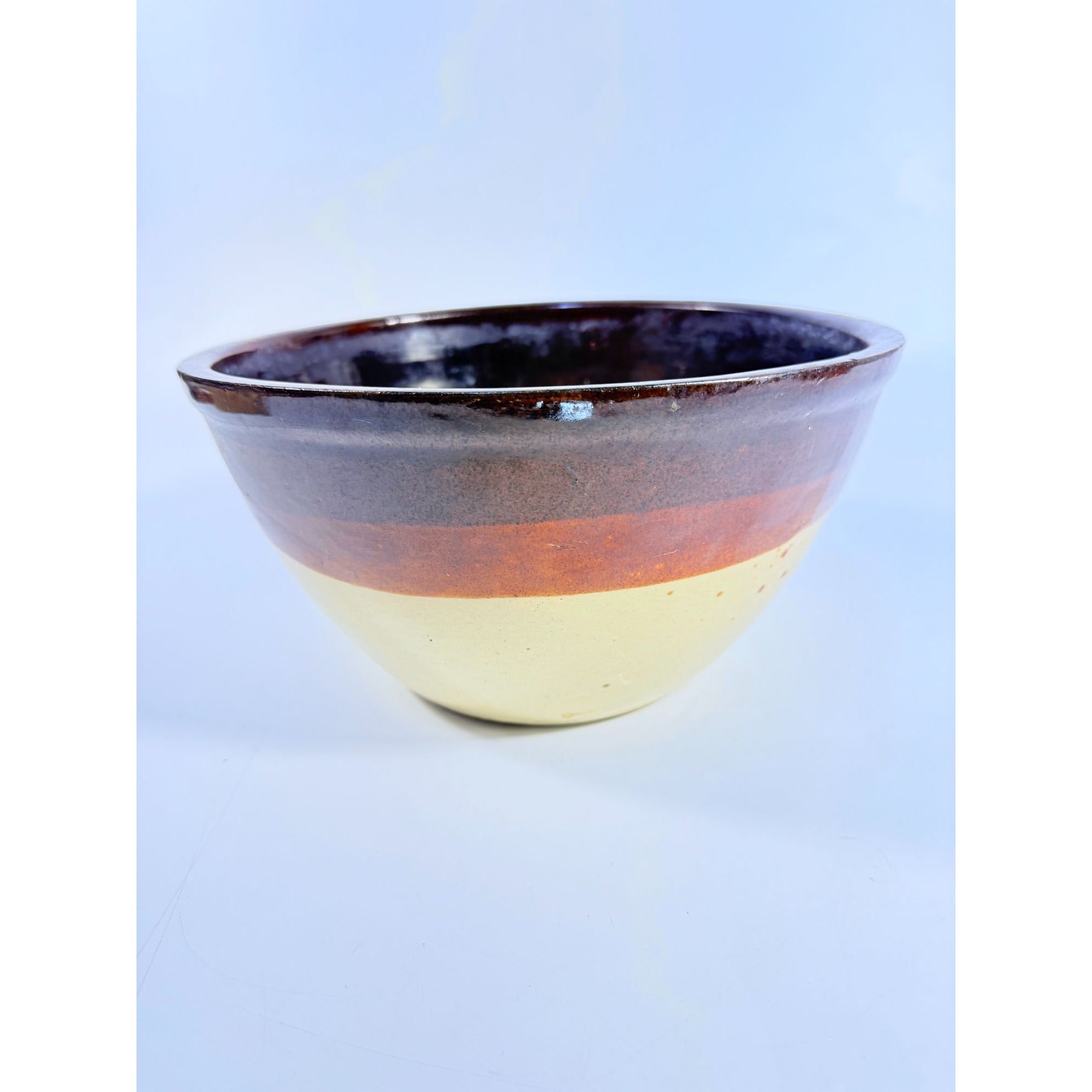 Mixing Bowl Yellow Ware Stoneware Pottery Artisan's Heritage Two Tone Brown Kitchenware Primitive Farmhouse Kitchen Decorative Accents