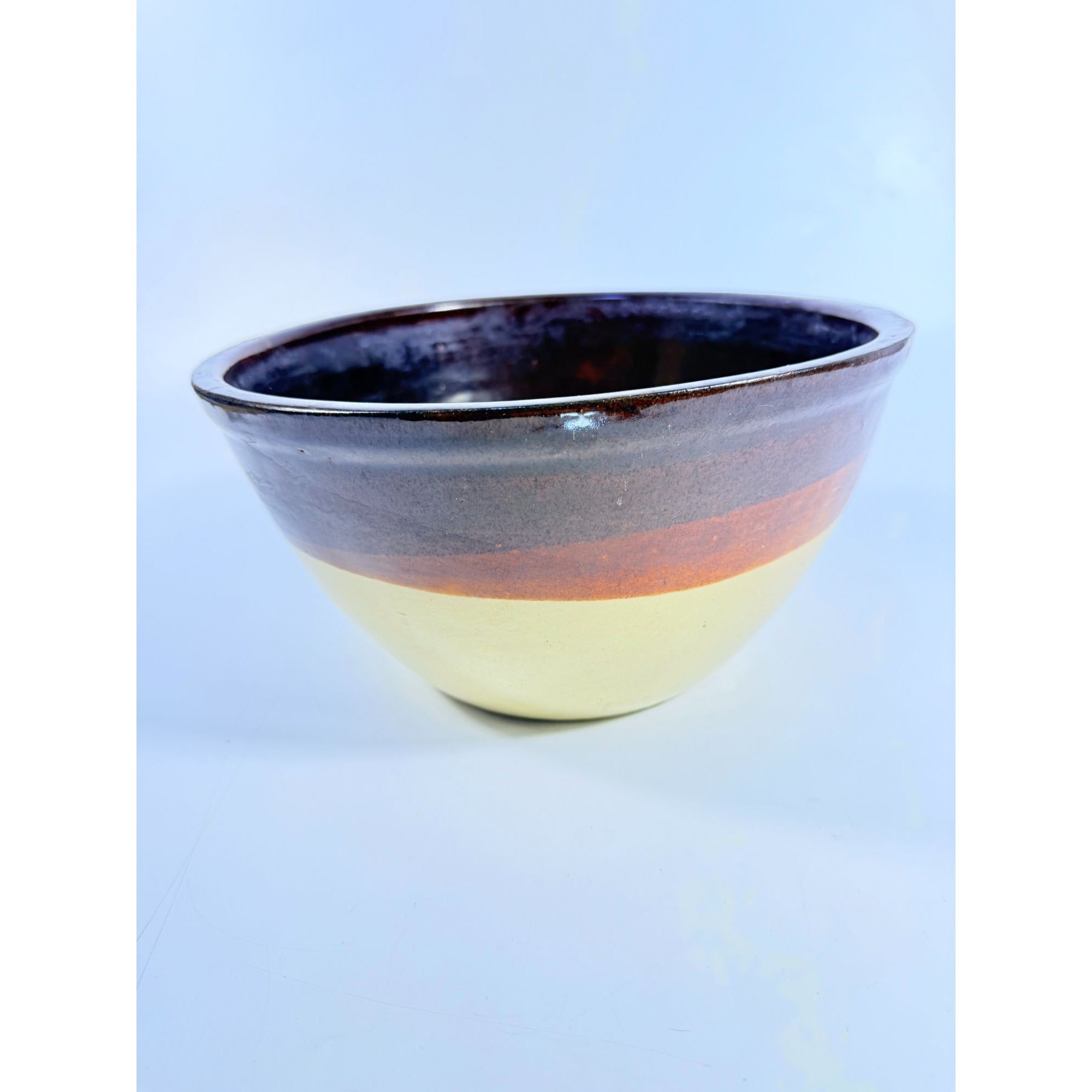 Mixing Bowl Yellow Ware Stoneware Pottery Artisan's Heritage Two Tone Brown Kitchenware Primitive Farmhouse Kitchen Decorative Accents