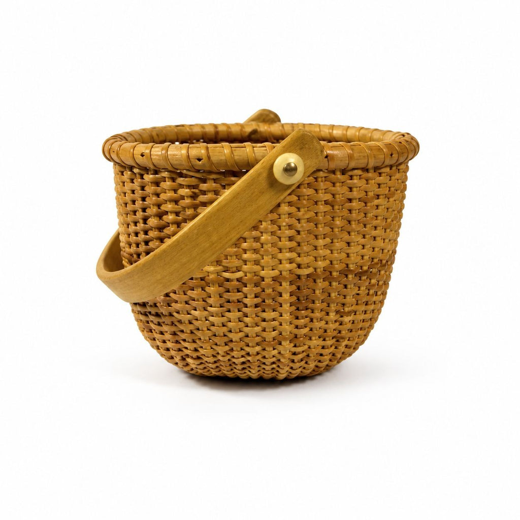 Nantucket lightship basket -Wicker Handled Handmade Wood Bottom Vintage collectible