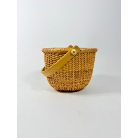 Nantucket lightship basket -Wicker Handled Handmade Wood Bottom Vintage collectible