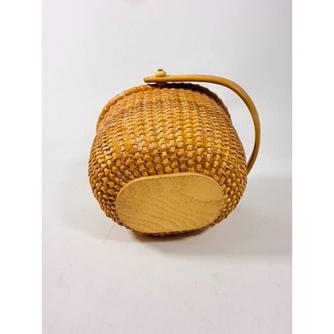 Nantucket lightship basket -Wicker Handled Handmade Wood Bottom Vintage collectible