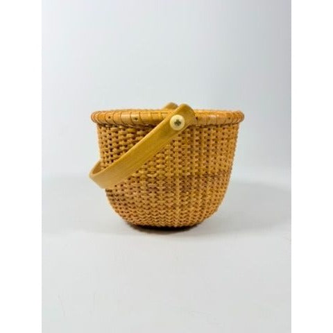 Nantucket lightship basket -Wicker Handled Handmade Wood Bottom Vintage collectible