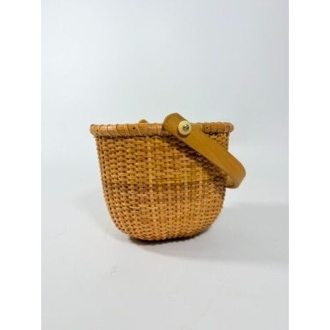 Nantucket lightship basket -Wicker Handled Handmade Wood Bottom Vintage collectible