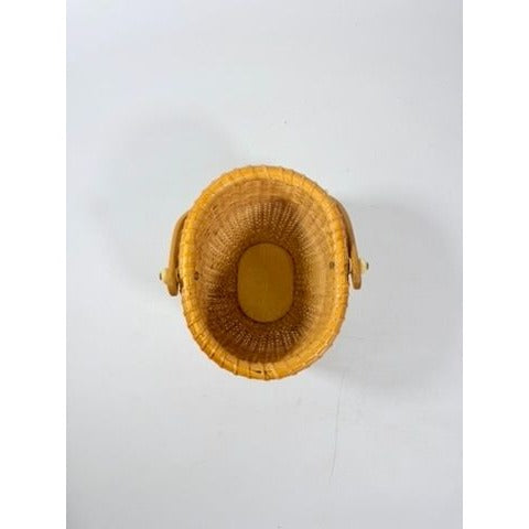 Nantucket lightship basket -Wicker Handled Handmade Wood Bottom Vintage collectible