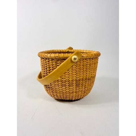 Nantucket lightship basket -Wicker Handled Handmade Wood Bottom Vintage collectible