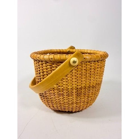 Nantucket lightship basket -Wicker Handled Handmade Wood Bottom Vintage collectible