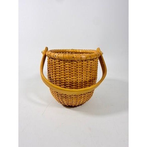 Nantucket lightship basket -Wicker Handled Handmade Wood Bottom Vintage collectible