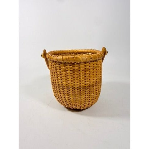 Nantucket lightship basket -Wicker Handled Handmade Wood Bottom Vintage collectible
