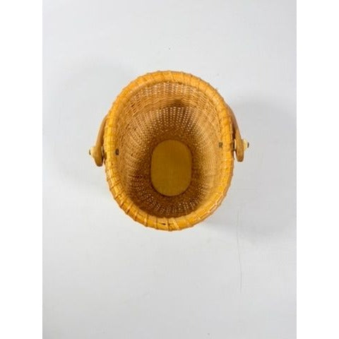 Nantucket lightship basket -Wicker Handled Handmade Wood Bottom Vintage collectible