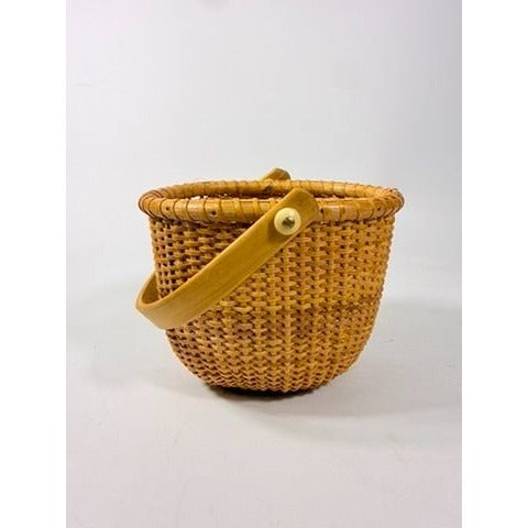 Nantucket lightship basket -Wicker Handled Handmade Wood Bottom Vintage collectible