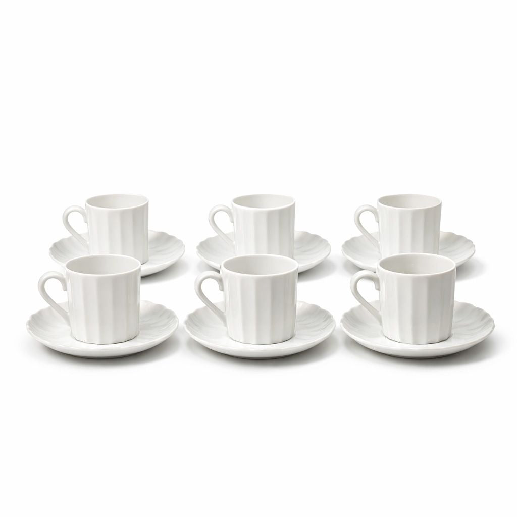 Demitasse coffee cups mugs saucers Set 6 Espresso Turkish Coffee Bone China White Replacement China Hostess Serving Vintage Fluted Half