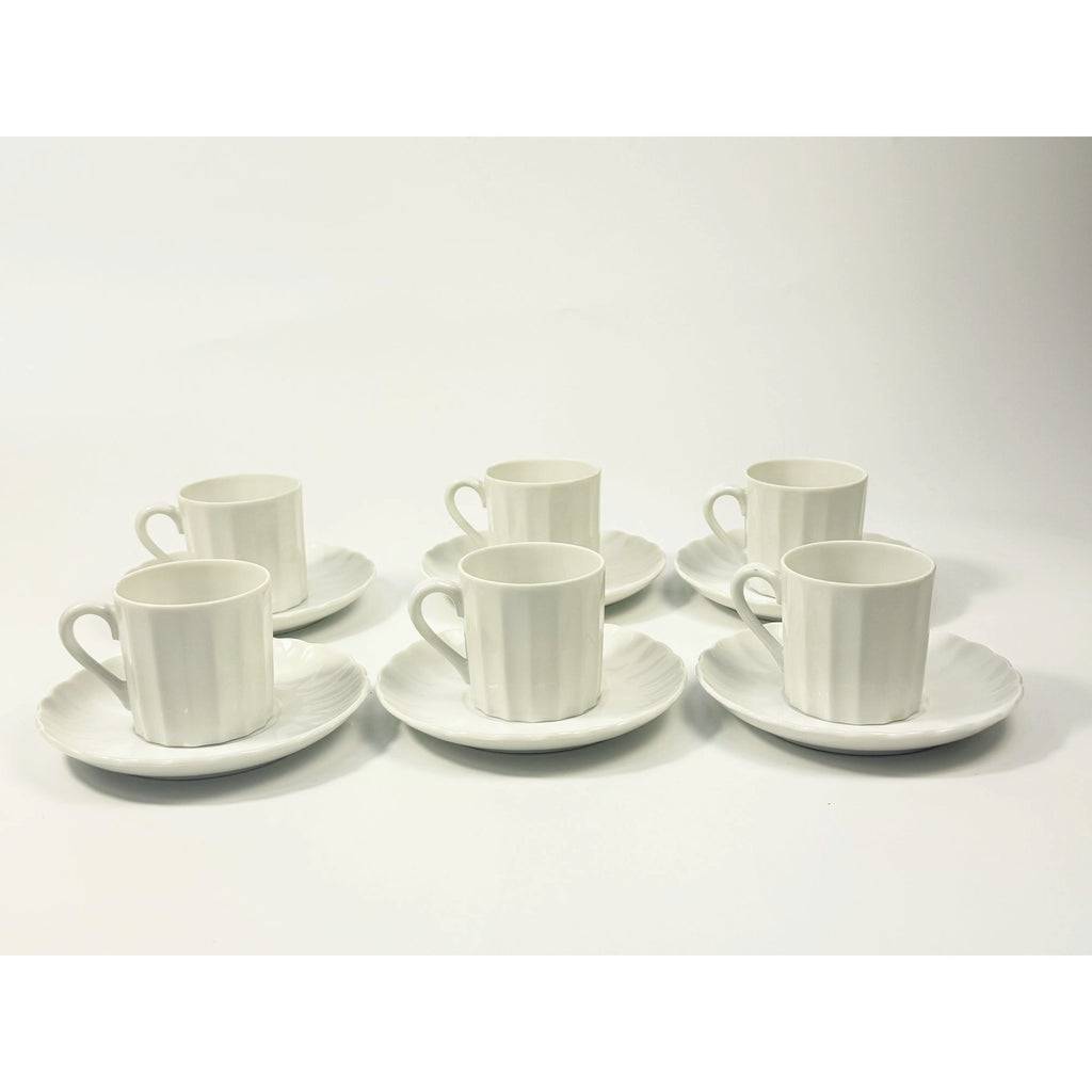 Demitasse coffee cups mugs saucers Set 6 Espresso Turkish Coffee Bone China White Replacement China Hostess Serving Vintage Fluted Half