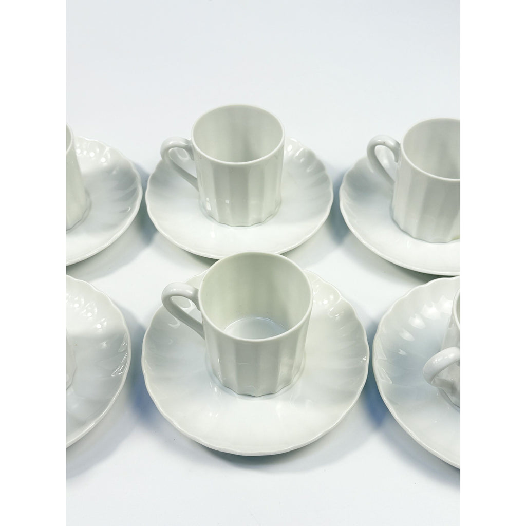 Demitasse coffee cups mugs saucers Set 6 Espresso Turkish Coffee Bone China White Replacement China Hostess Serving Vintage Fluted Half