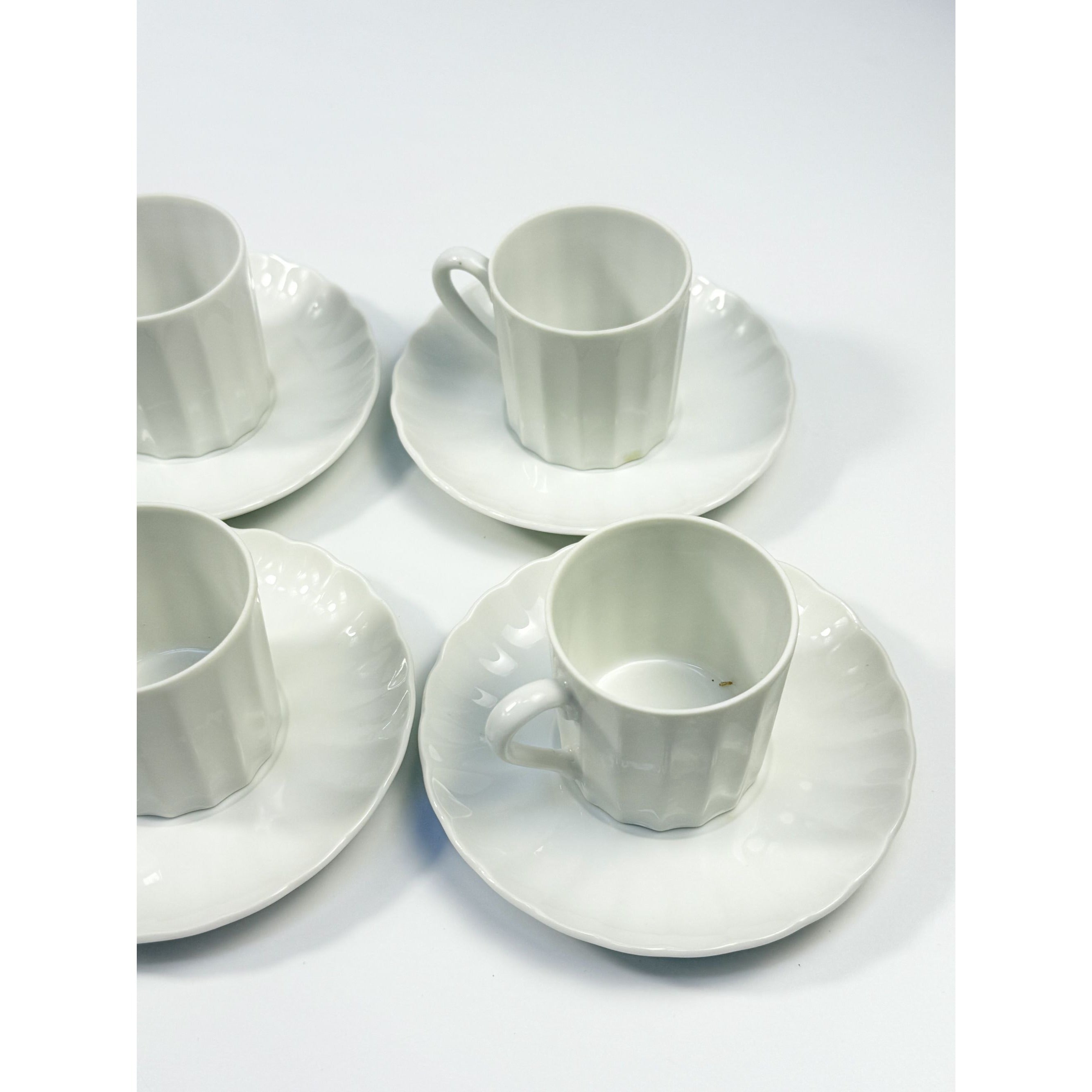 Demitasse coffee cups mugs saucers Set 6 Espresso Turkish Coffee Bone China White Replacement China Hostess Serving Vintage Fluted Half