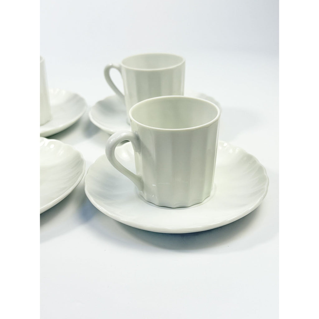 Demitasse coffee cups mugs saucers Set 6 Espresso Turkish Coffee Bone China White Replacement China Hostess Serving Vintage Fluted Half