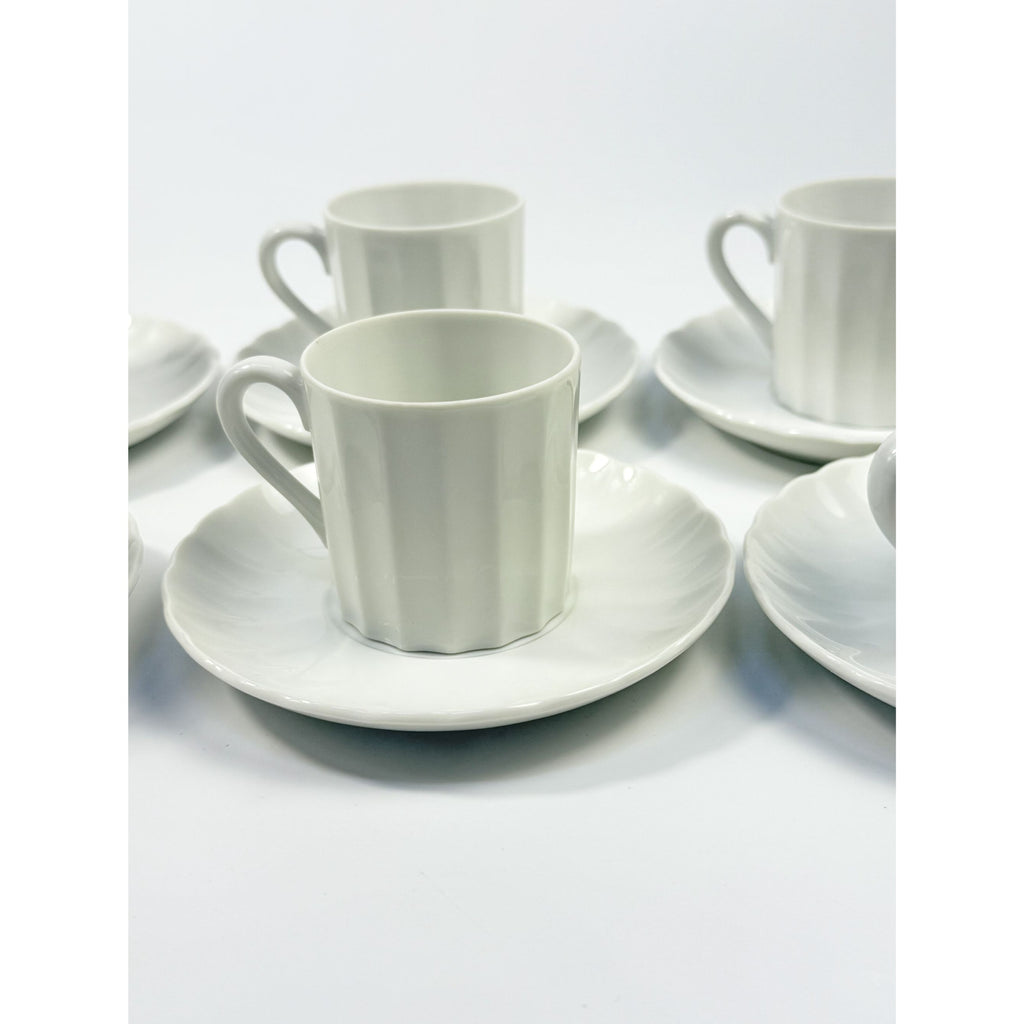 Demitasse coffee cups mugs saucers Set 6 Espresso Turkish Coffee Bone China White Replacement China Hostess Serving Vintage Fluted Half
