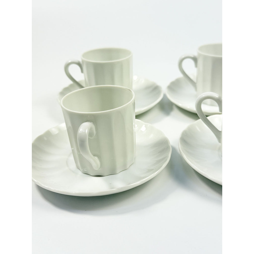 Demitasse coffee cups mugs saucers Set 6 Espresso Turkish Coffee Bone China White Replacement China Hostess Serving Vintage Fluted Half