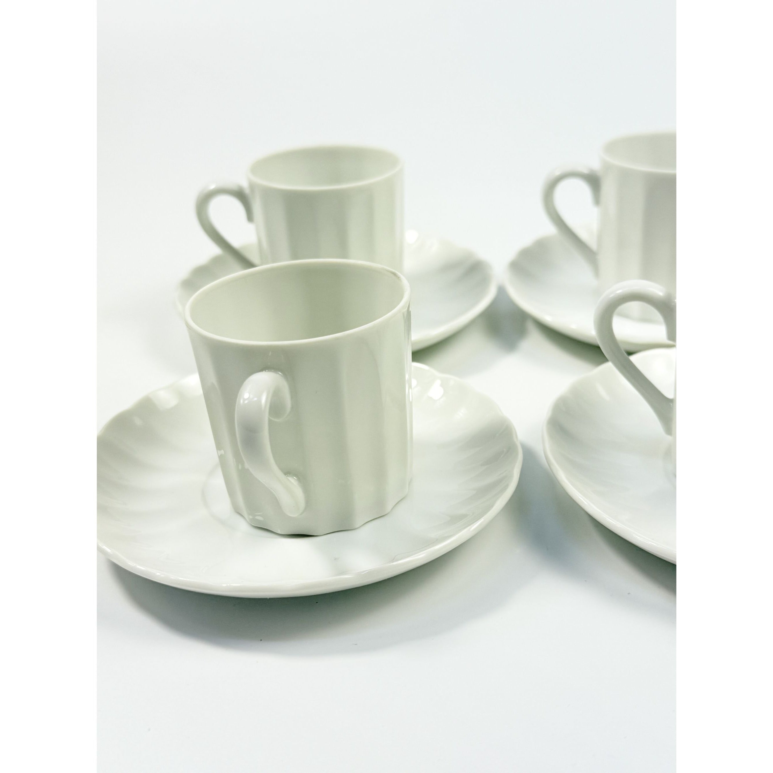 Demitasse coffee cups mugs saucers Set 6 Espresso Turkish Coffee Bone China White Replacement China Hostess Serving Vintage Fluted Half