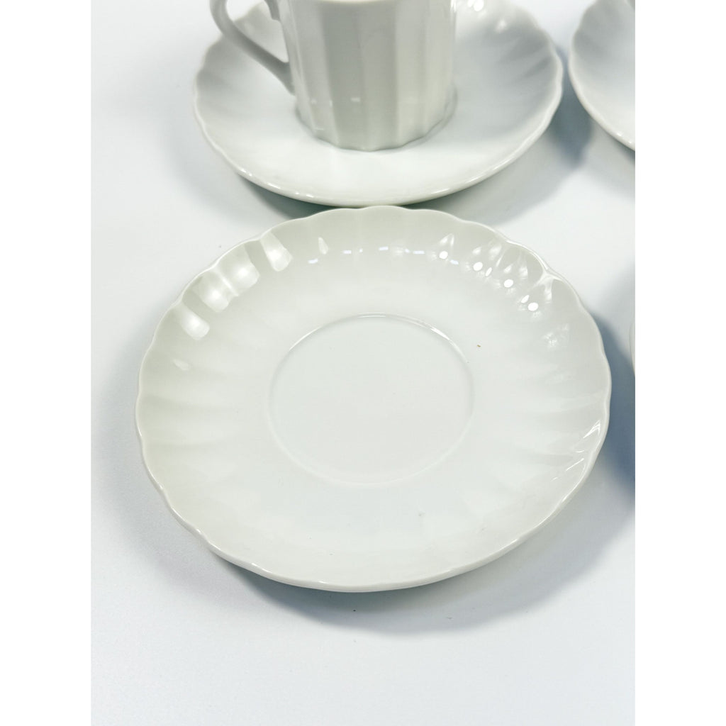 Demitasse coffee cups mugs saucers Set 6 Espresso Turkish Coffee Bone China White Replacement China Hostess Serving Vintage Fluted Half