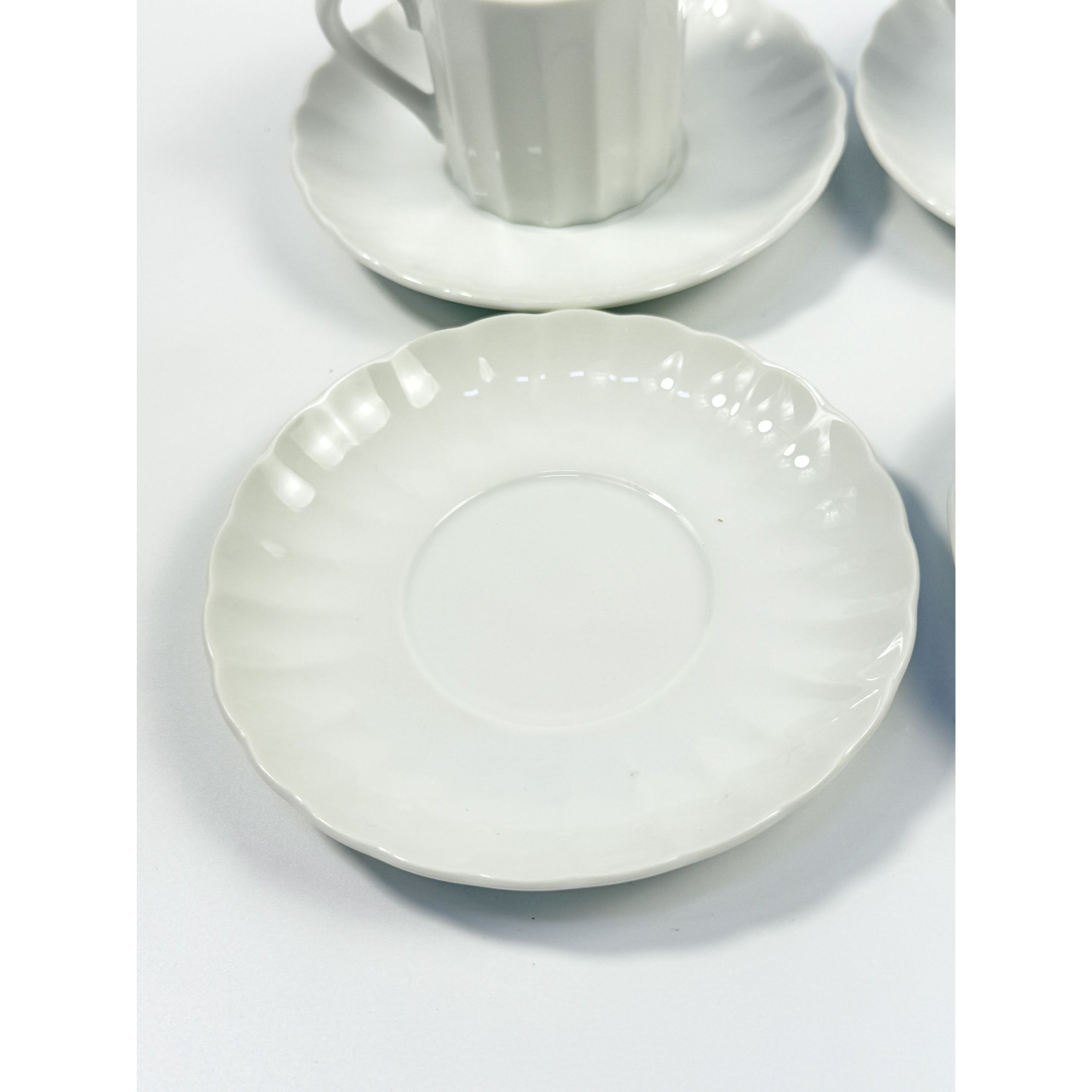 Demitasse coffee cups mugs saucers Set 6 Espresso Turkish Coffee Bone China White Replacement China Hostess Serving Vintage Fluted Half