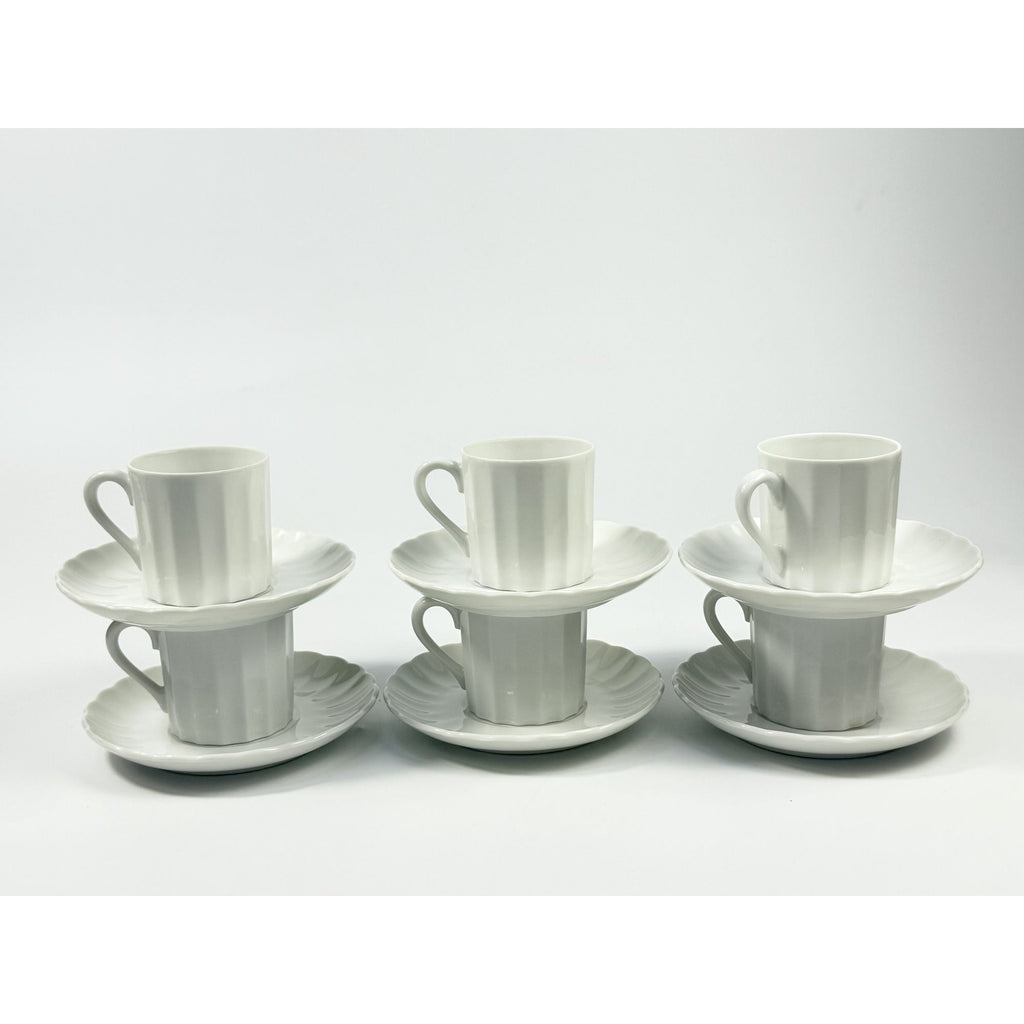 Demitasse coffee cups mugs saucers Set 6 Espresso Turkish Coffee Bone China White Replacement China Hostess Serving Vintage Fluted Half