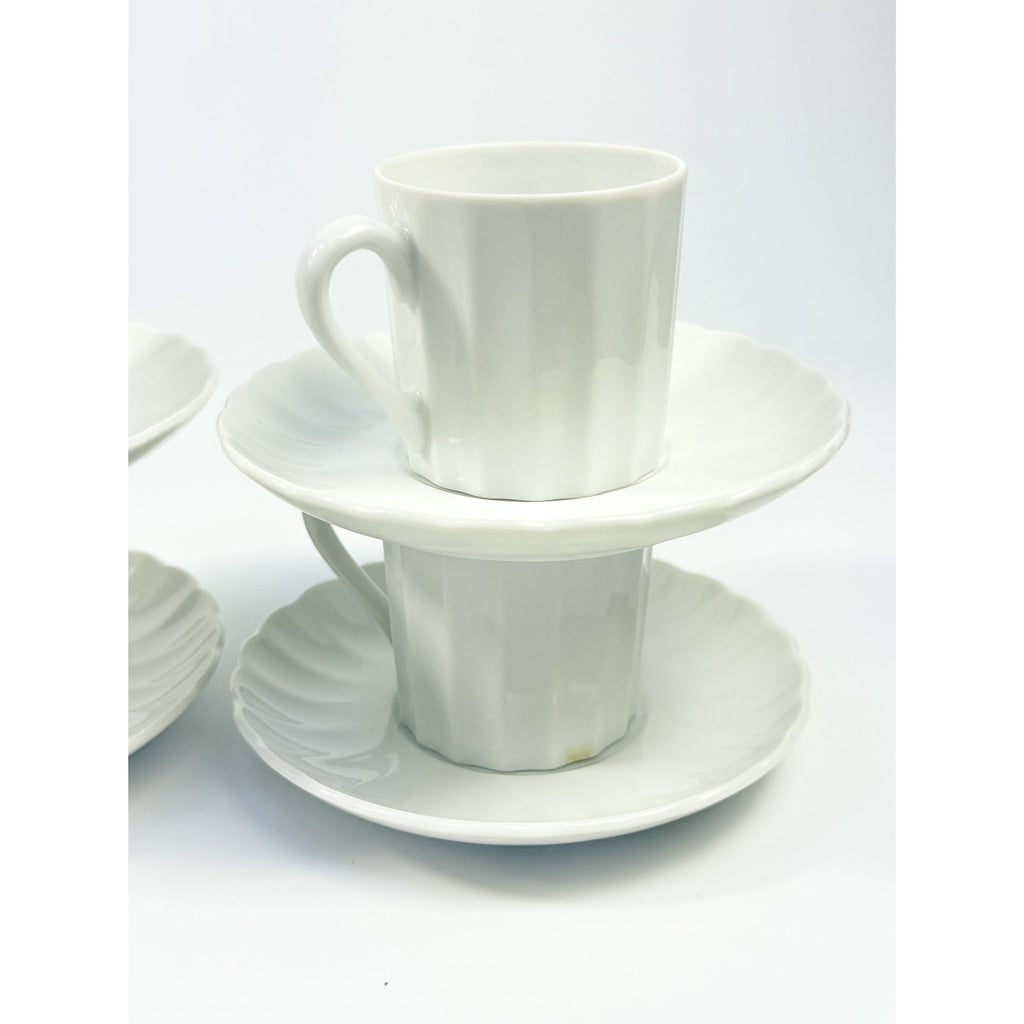 Demitasse coffee cups mugs saucers Set 6 Espresso Turkish Coffee Bone China White Replacement China Hostess Serving Vintage Fluted Half