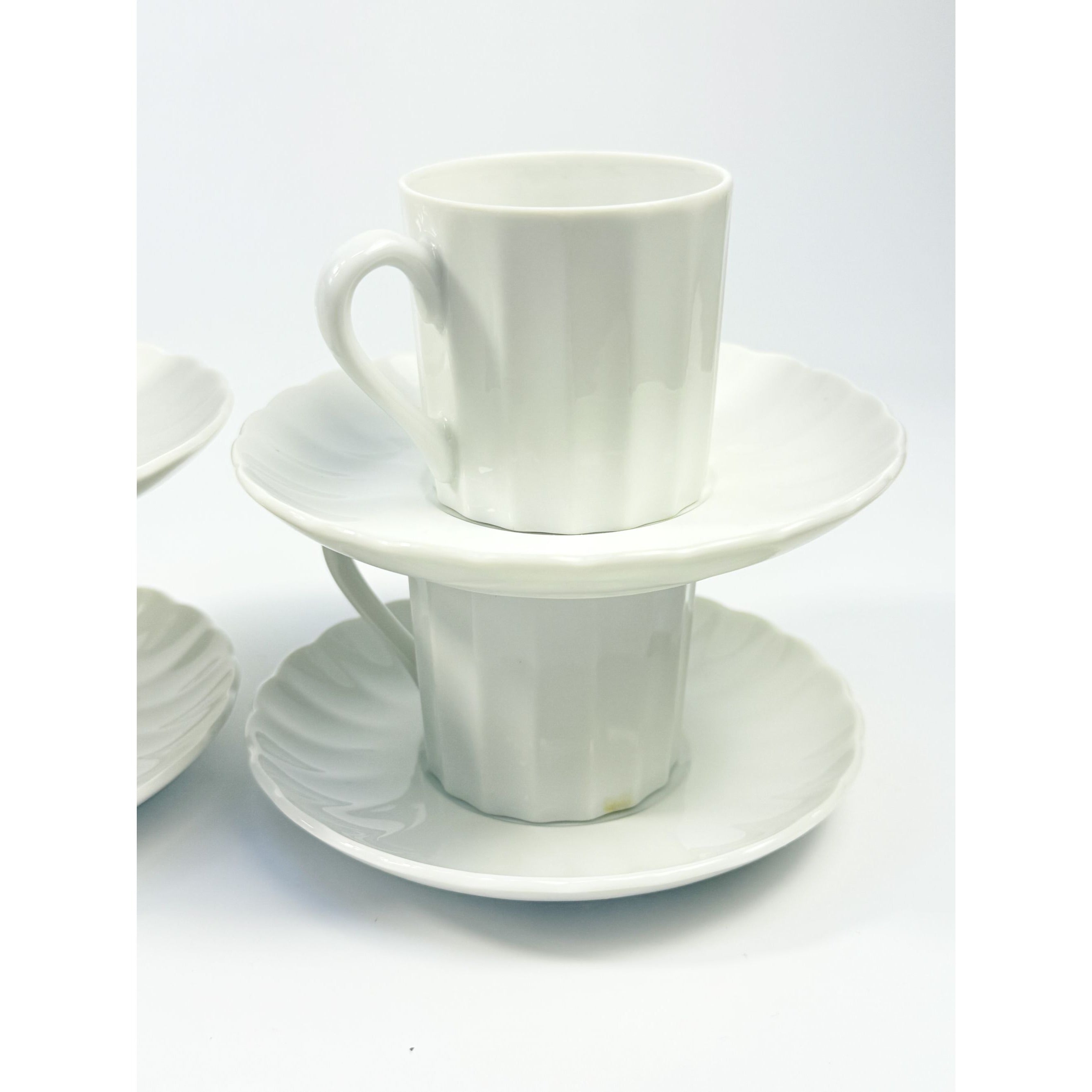 Demitasse coffee cups mugs saucers Set 6 Espresso Turkish Coffee Bone China White Replacement China Hostess Serving Vintage Fluted Half