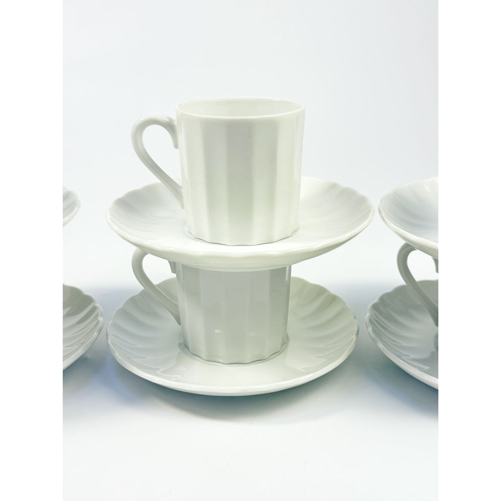 Demitasse coffee cups mugs saucers Set 6 Espresso Turkish Coffee Bone China White Replacement China Hostess Serving Vintage Fluted Half