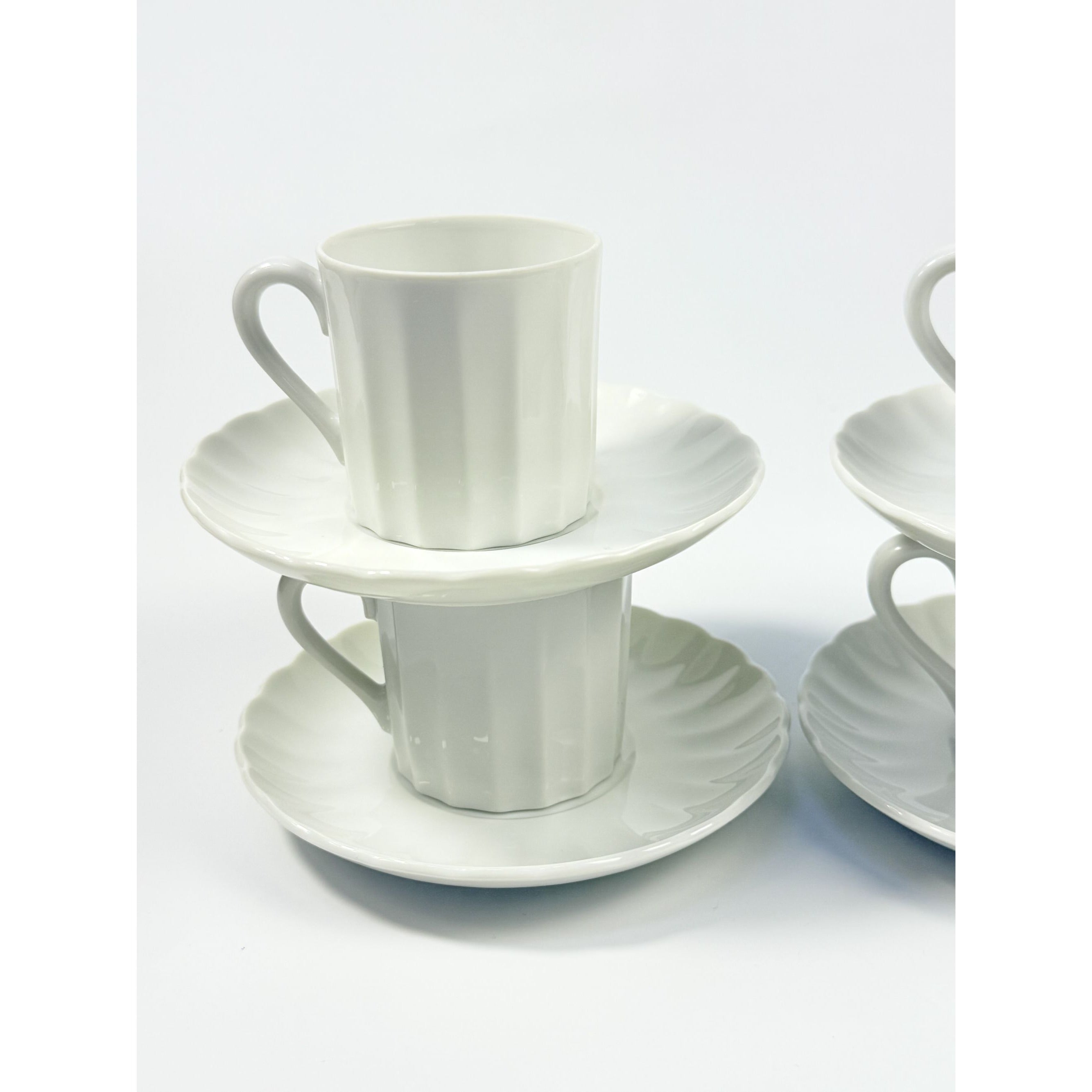 Demitasse coffee cups mugs saucers Set 6 Espresso Turkish Coffee Bone China White Replacement China Hostess Serving Vintage Fluted Half