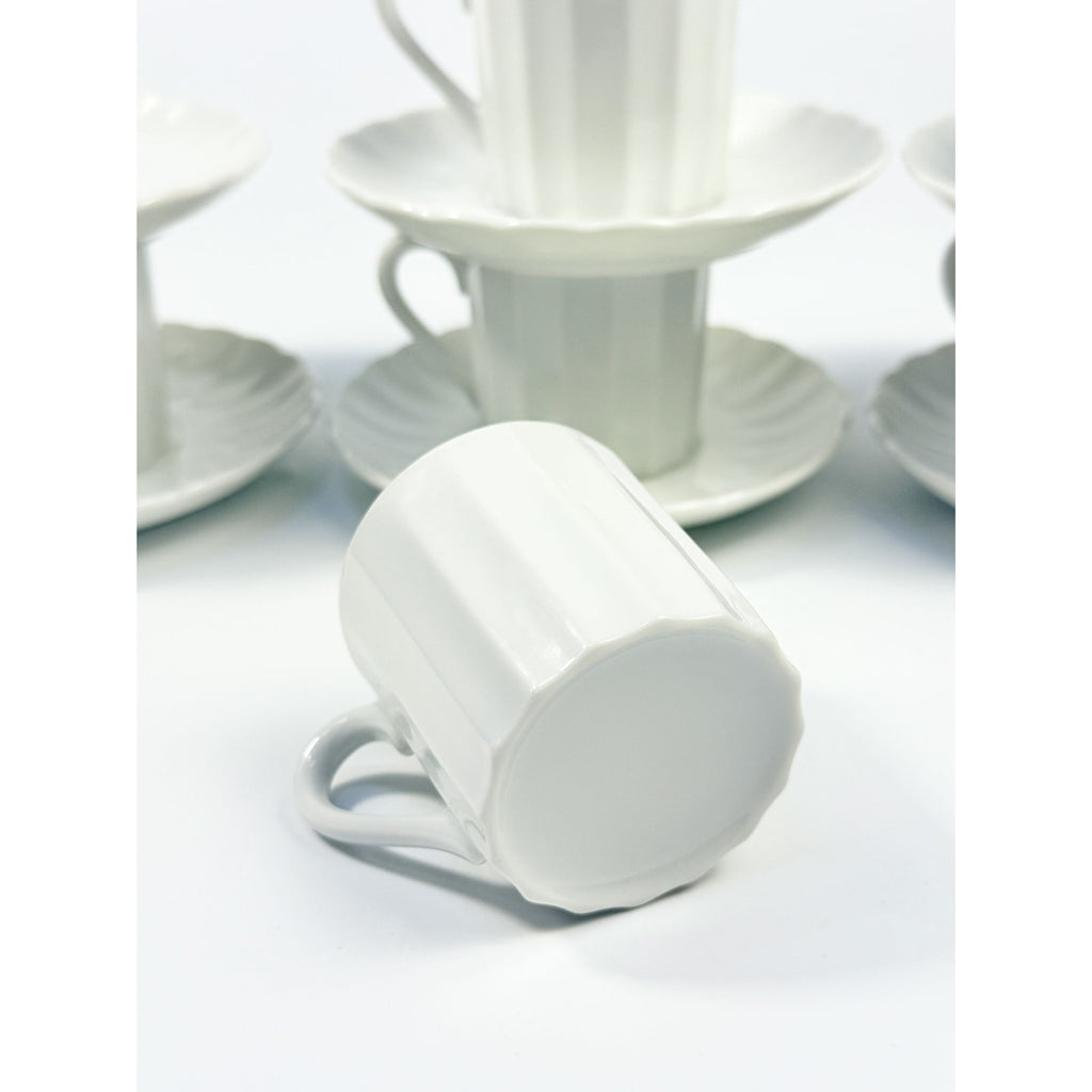 Demitasse coffee cups mugs saucers Set 6 Espresso Turkish Coffee Bone China White Replacement China Hostess Serving Vintage Fluted Half