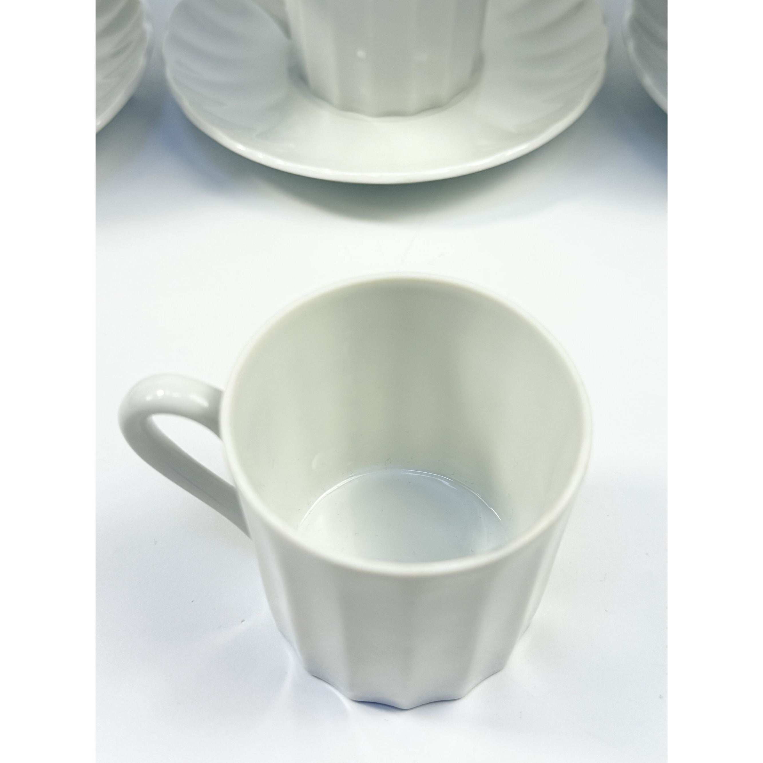 Demitasse coffee cups mugs saucers Set 6 Espresso Turkish Coffee Bone China White Replacement China Hostess Serving Vintage Fluted Half