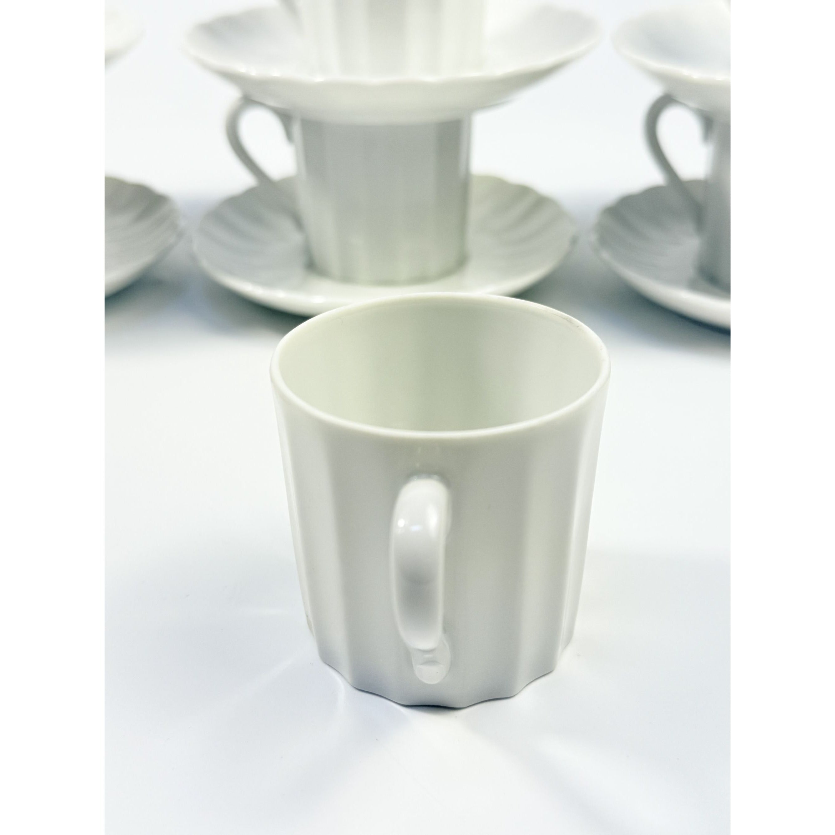 Demitasse coffee cups mugs saucers Set 6 Espresso Turkish Coffee Bone China White Replacement China Hostess Serving Vintage Fluted Half