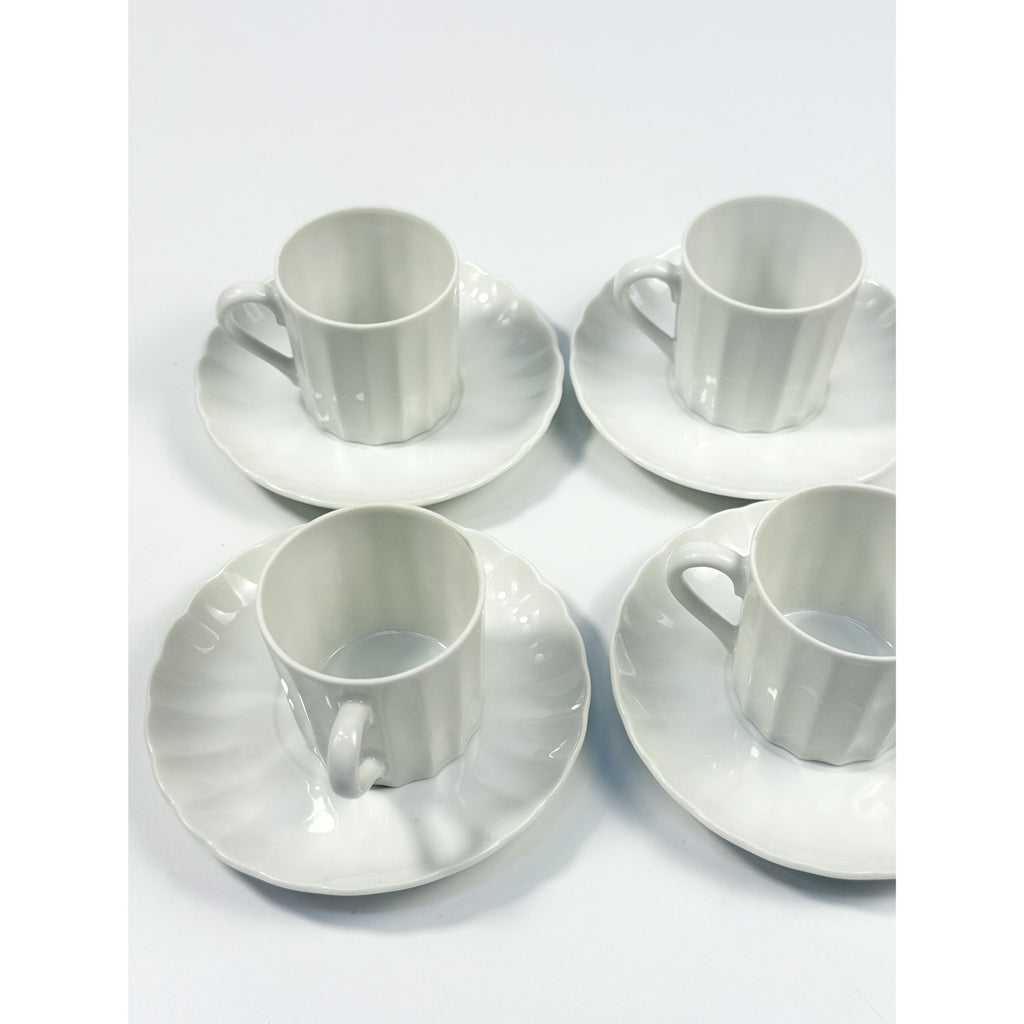 Demitasse coffee cups mugs saucers Set 6 Espresso Turkish Coffee Bone China White Replacement China Hostess Serving Vintage Fluted Half