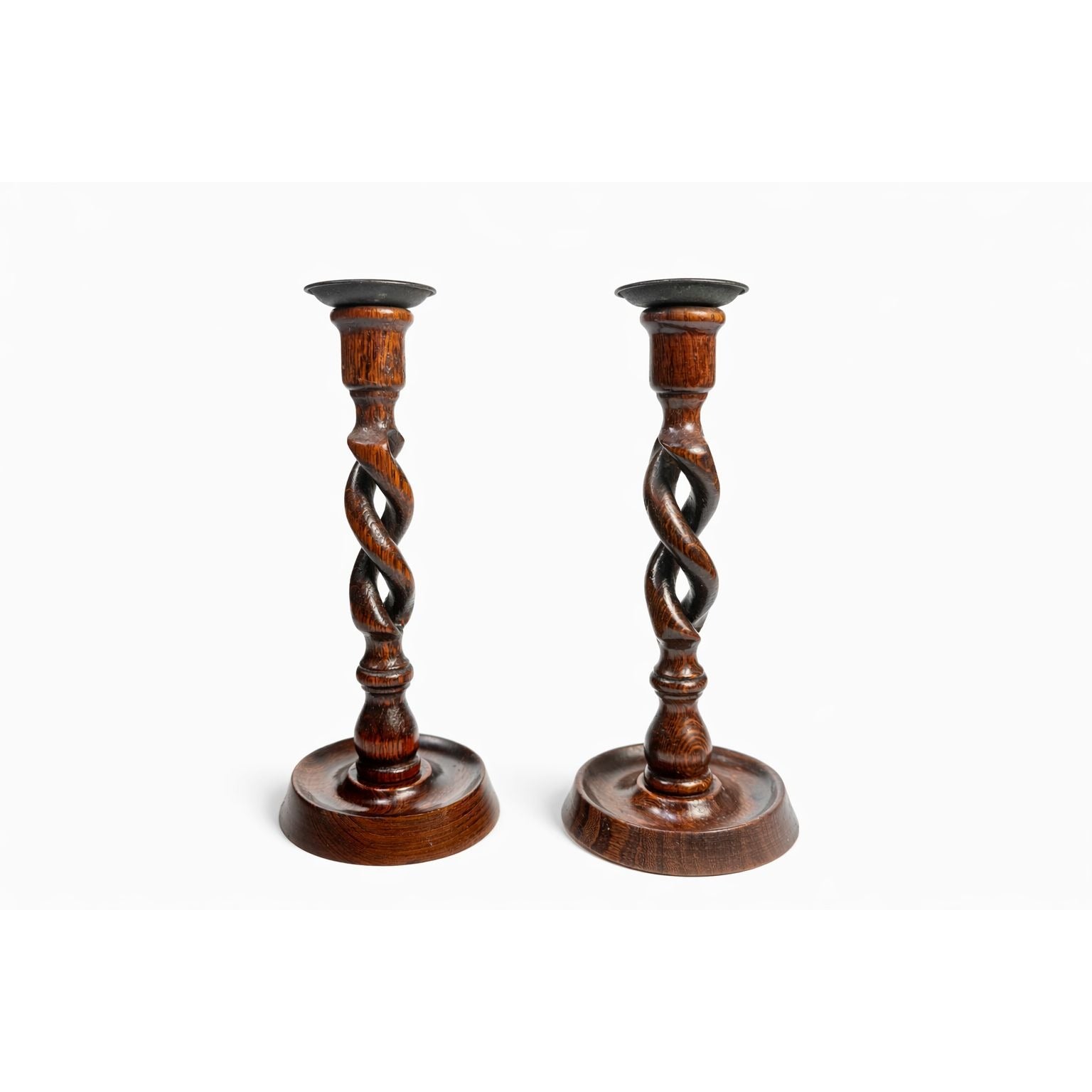 Wooden Candle Sticks Vintage Wood Barley Twist Open Taper Candlestick Holders English Style Pair Home Decor Decorative Accents Traditional