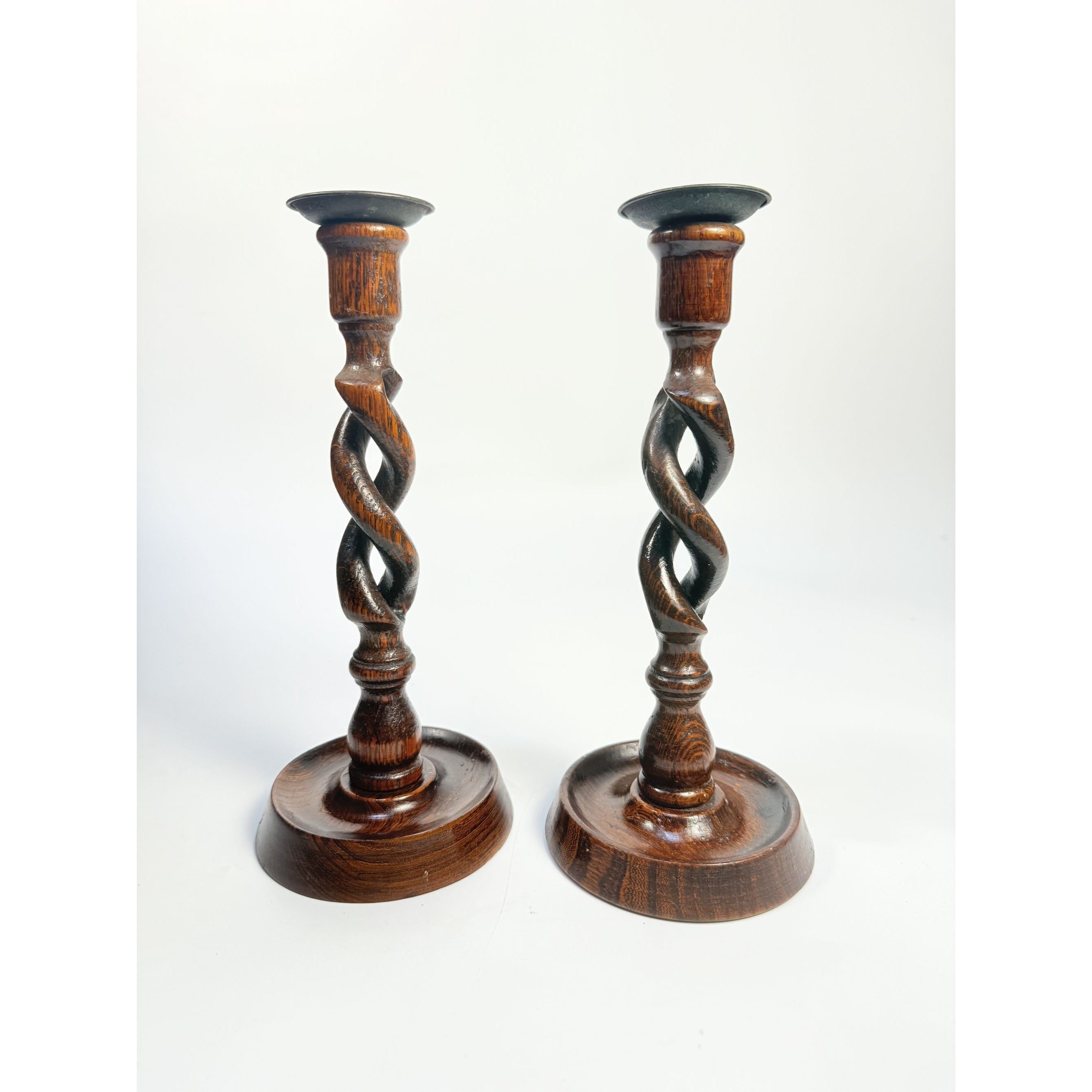 Wooden Candle Sticks Vintage Wood Barley Twist Open Taper Candlestick Holders English Style Pair Home Decor Decorative Accents Traditional