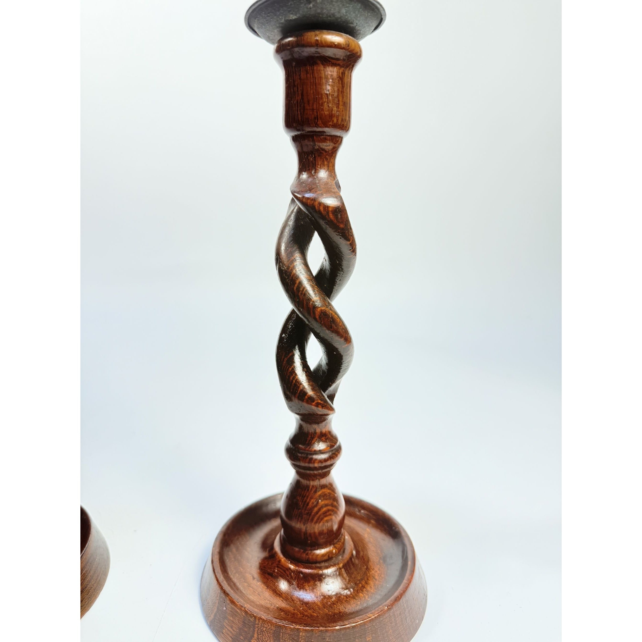 Wooden Candle Sticks Vintage Wood Barley Twist Open Taper Candlestick Holders English Style Pair Home Decor Decorative Accents Traditional