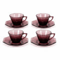 Glass Teacup and Saucers Hazel Atlas Moroccan Amethyst Set of 4 Purple MCM Purple Replacement Glassware Hostess Vintage