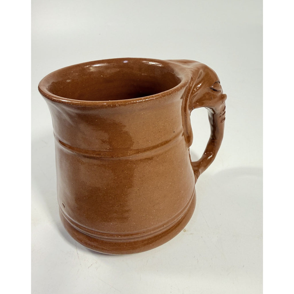 Pottery Coffee Mug Elephant Trunk Handle Unique Studio Pottery Brown Glazed Vintage Kitchenware Collectible Wildlife Gifts