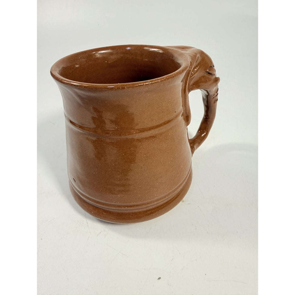 Pottery Coffee Mug Elephant Trunk Handle Unique Studio Pottery Brown Glazed Vintage Kitchenware Collectible Wildlife Gifts