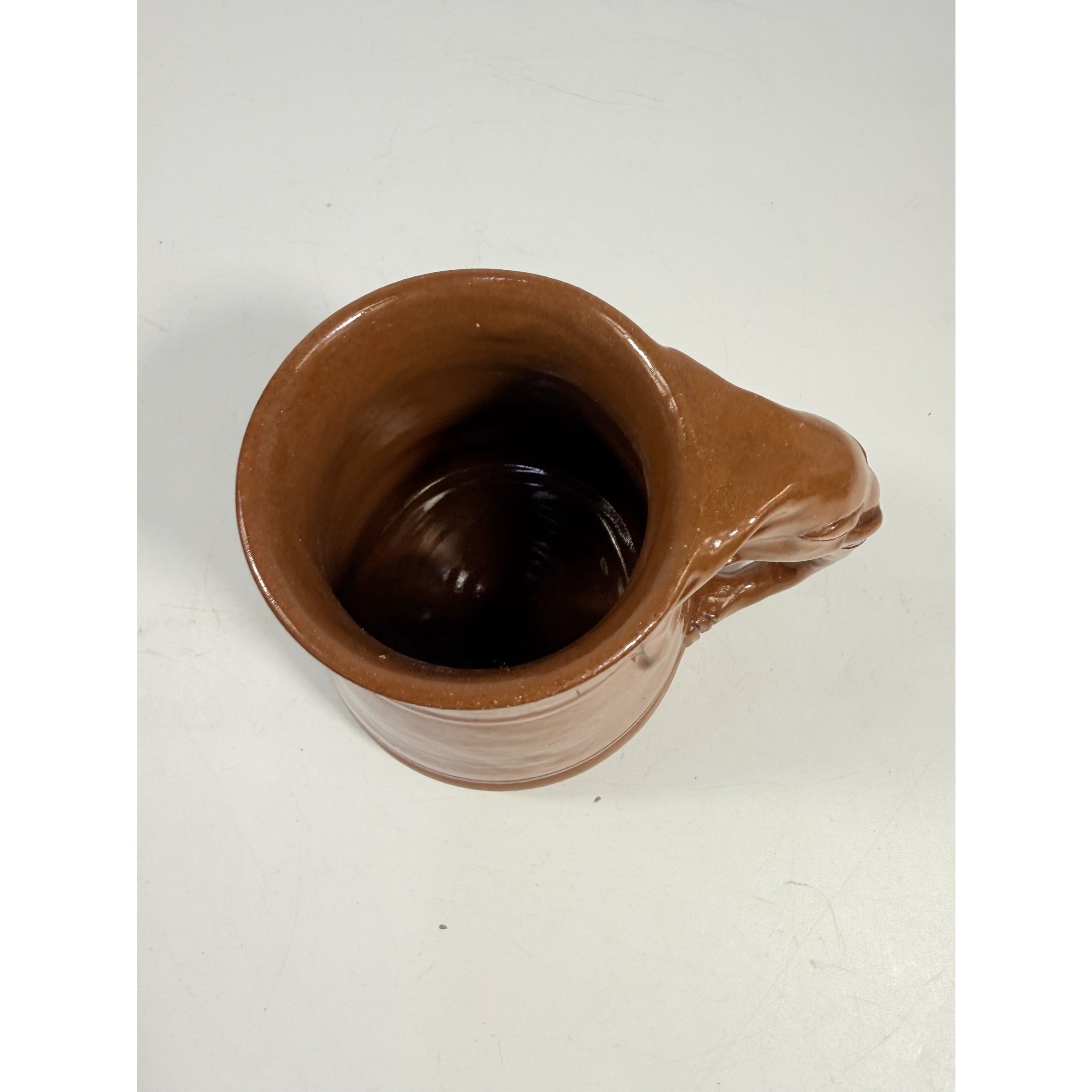 Pottery Coffee Mug Elephant Trunk Handle Unique Studio Pottery Brown Glazed Vintage Kitchenware Collectible Wildlife Gifts