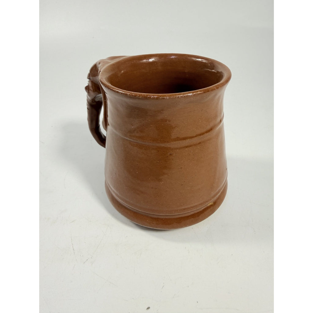 Pottery Coffee Mug Elephant Trunk Handle Unique Studio Pottery Brown Glazed Vintage Kitchenware Collectible Wildlife Gifts