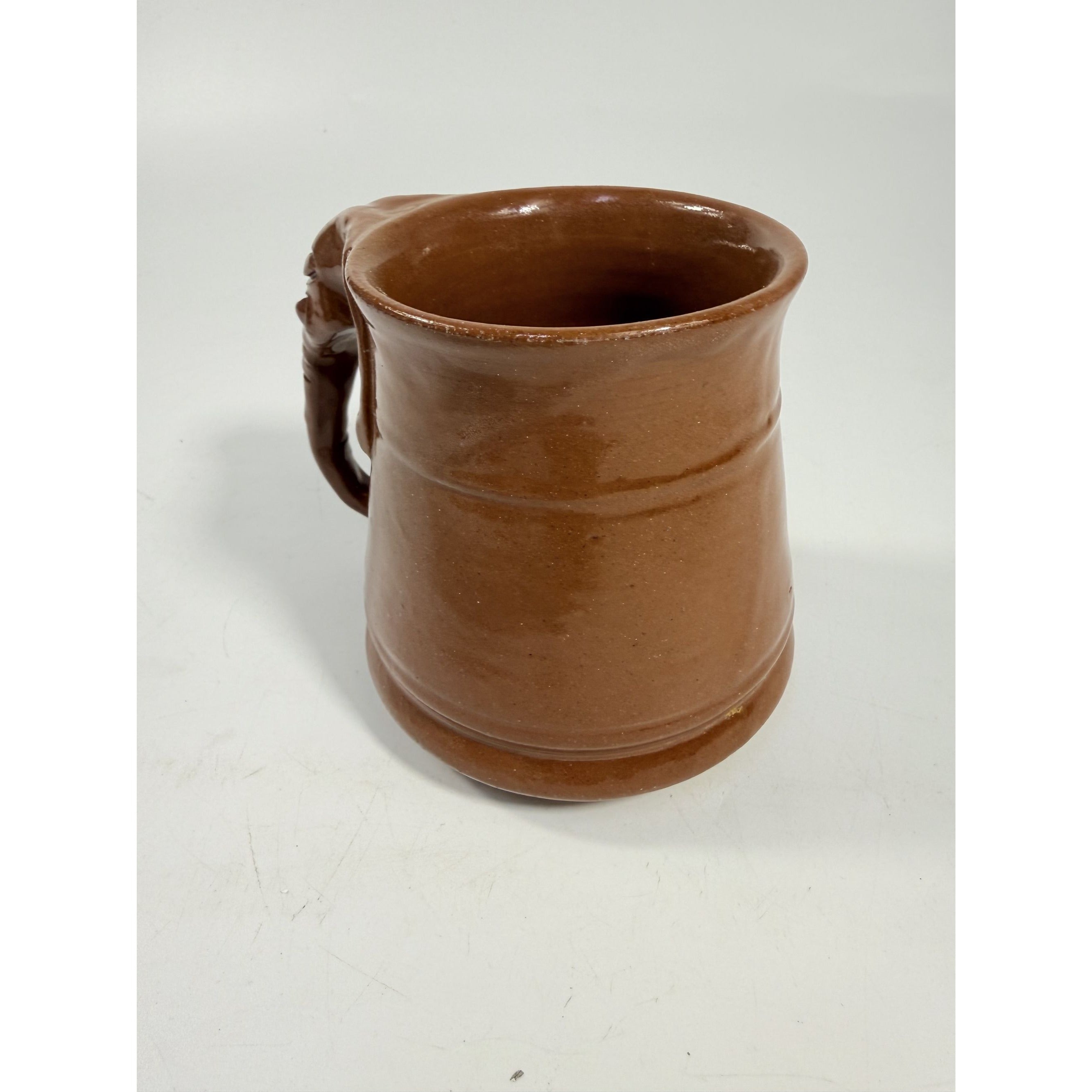 Pottery Coffee Mug Elephant Trunk Handle Unique Studio Pottery Brown Glazed Vintage Kitchenware Collectible Wildlife Gifts