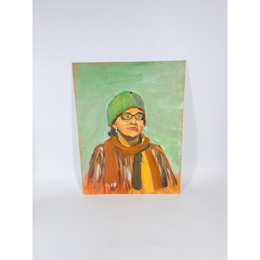 OIl on Canvas Portrait of a Woman Vintage Artist Unknown Hand Painted Unframed Unique Home Decor Decorative Accents
