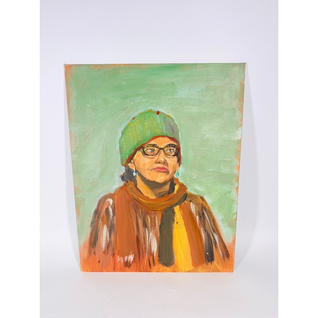 OIl on Canvas Portrait of a Woman Vintage Artist Unknown Hand Painted Unframed Unique Home Decor Decorative Accents