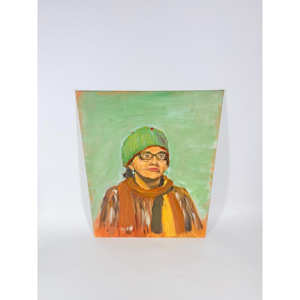 OIl on Canvas Portrait of a Woman Vintage Artist Unknown Hand Painted Unframed Unique Home Decor Decorative Accents