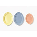 Oval Platters Set 3 Taylor Smith and Taylor Lu Ray Pastels Tab Handled Pink Blue Yellow Spring Mid Century Replacement Serving China Hostess