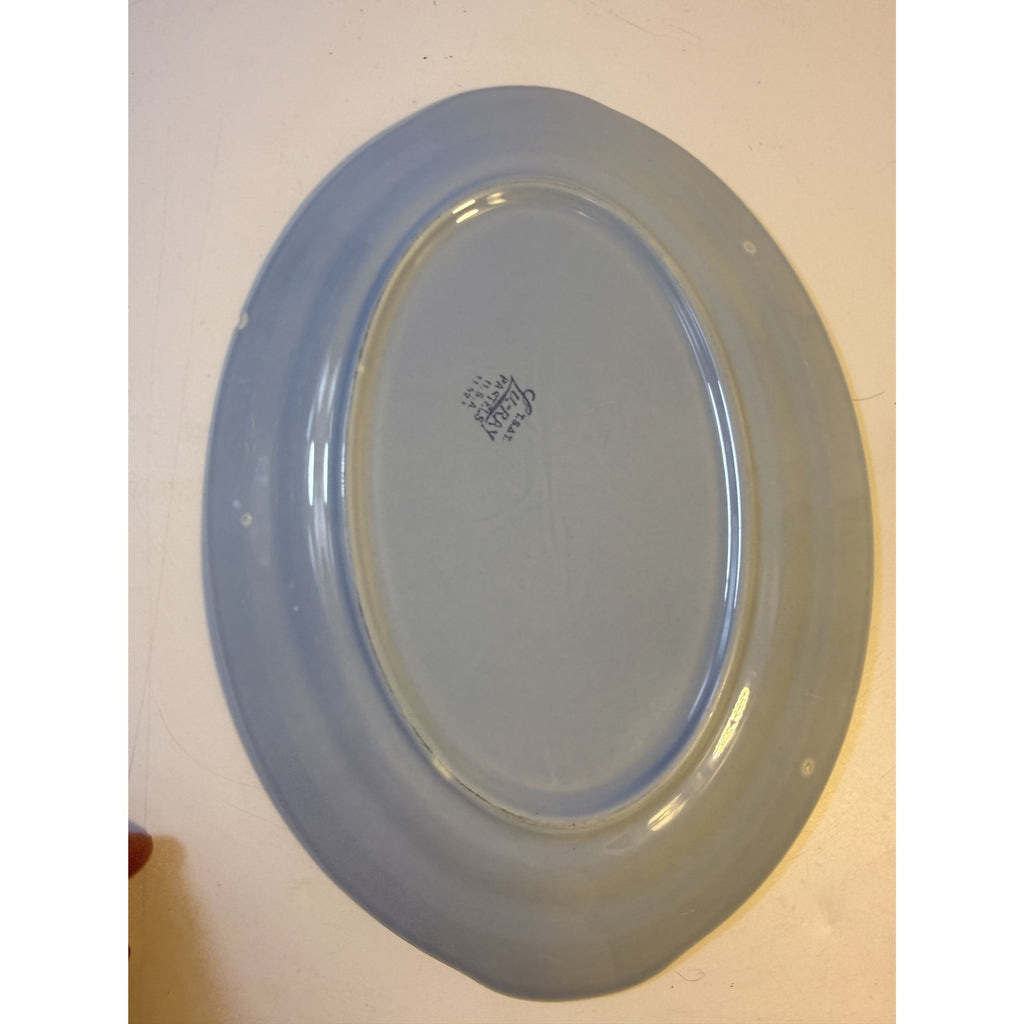 Oval Platters Set 3 Taylor Smith and Taylor Lu Ray Pastels Tab Handled Pink Blue Yellow Spring Mid Century Replacement Serving China Hostess