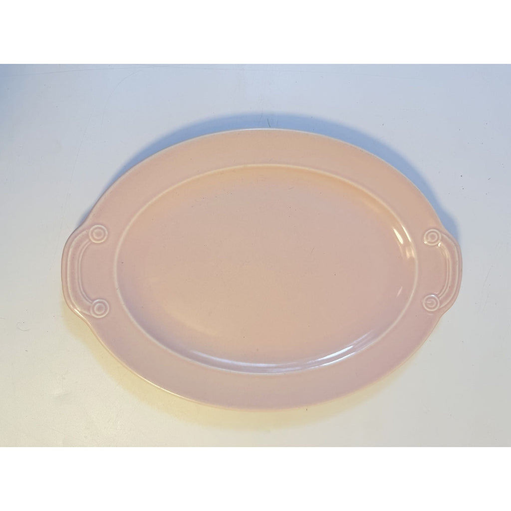 Oval Platters Set 3 Taylor Smith and Taylor Lu Ray Pastels Tab Handled Pink Blue Yellow Spring Mid Century Replacement Serving China Hostess
