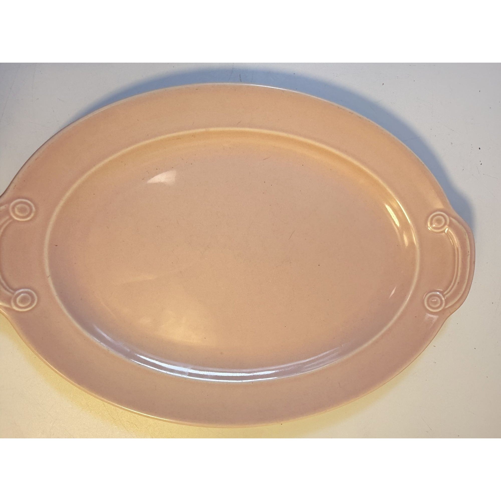 Oval Platters Set 3 Taylor Smith and Taylor Lu Ray Pastels Tab Handled Pink Blue Yellow Spring Mid Century Replacement Serving China Hostess