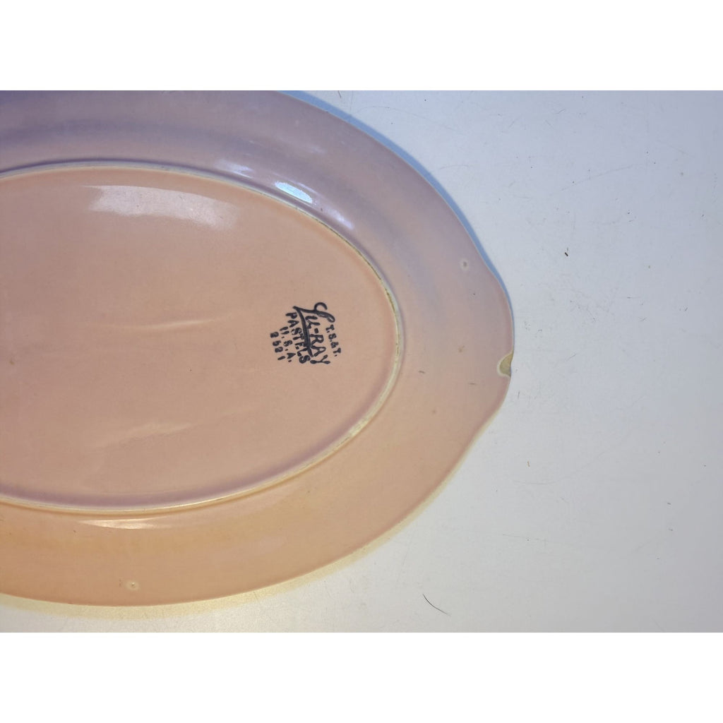 Oval Platters Set 3 Taylor Smith and Taylor Lu Ray Pastels Tab Handled Pink Blue Yellow Spring Mid Century Replacement Serving China Hostess